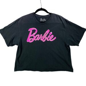 Barbie Graphic T Shirt Black Pink Logo Short Sleeve Casual Top Womens L